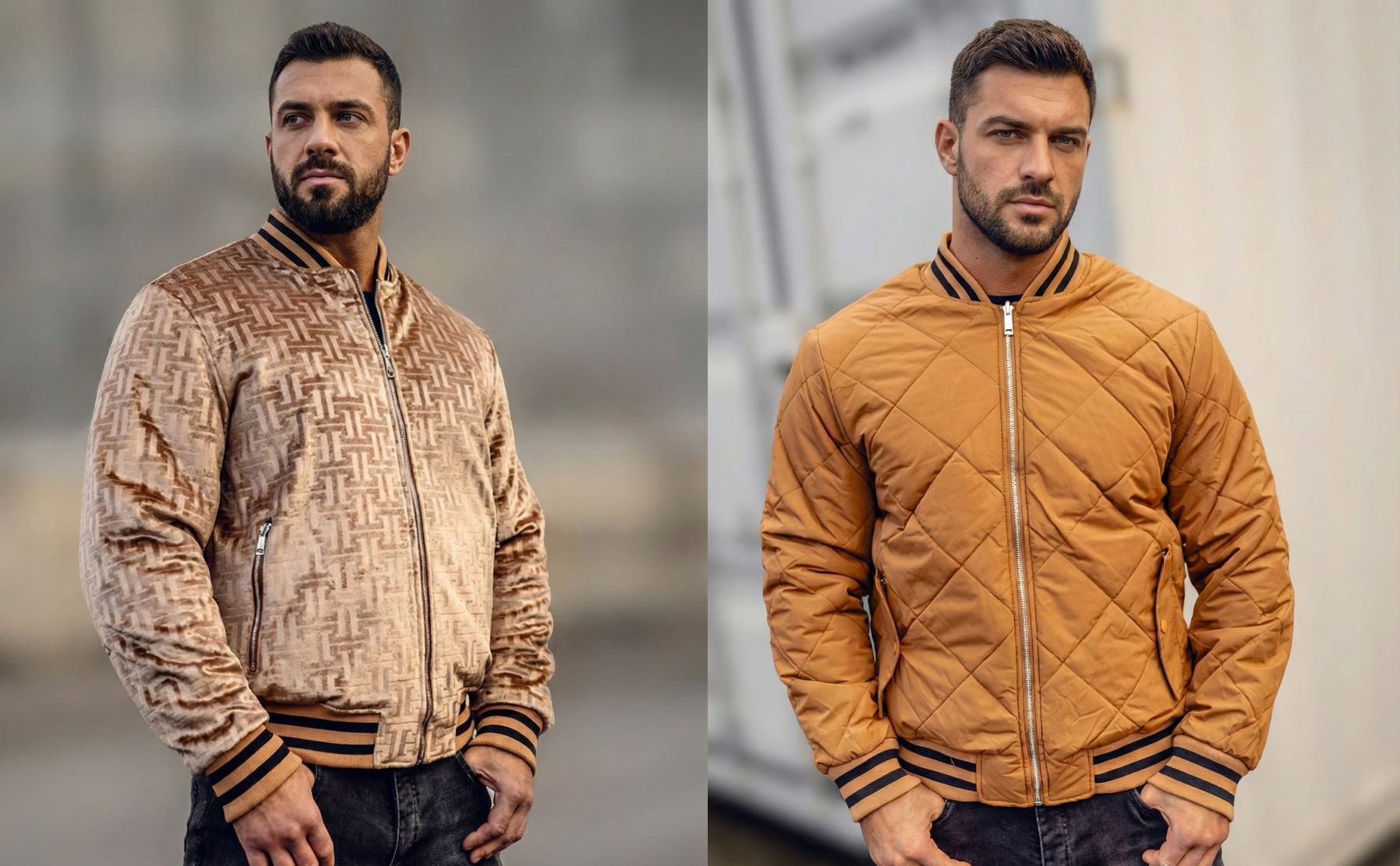 Geacă camel groasă cu două fețe – catifea & matlasat, reversibilă - imagine 3